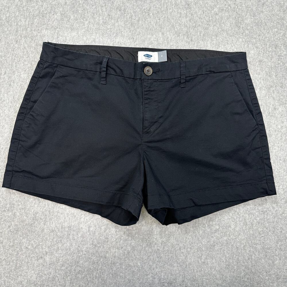 Old Navy Chino Shorts WMNS 8 Mid Rise Regular Fit Black Jack Button Zip Stretchy
